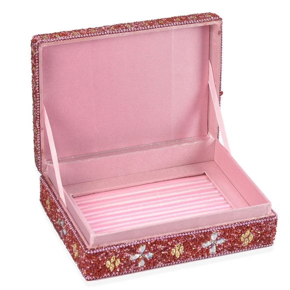 Decorative Pink Beaded Jewelry Box - Picture 5 of 12
